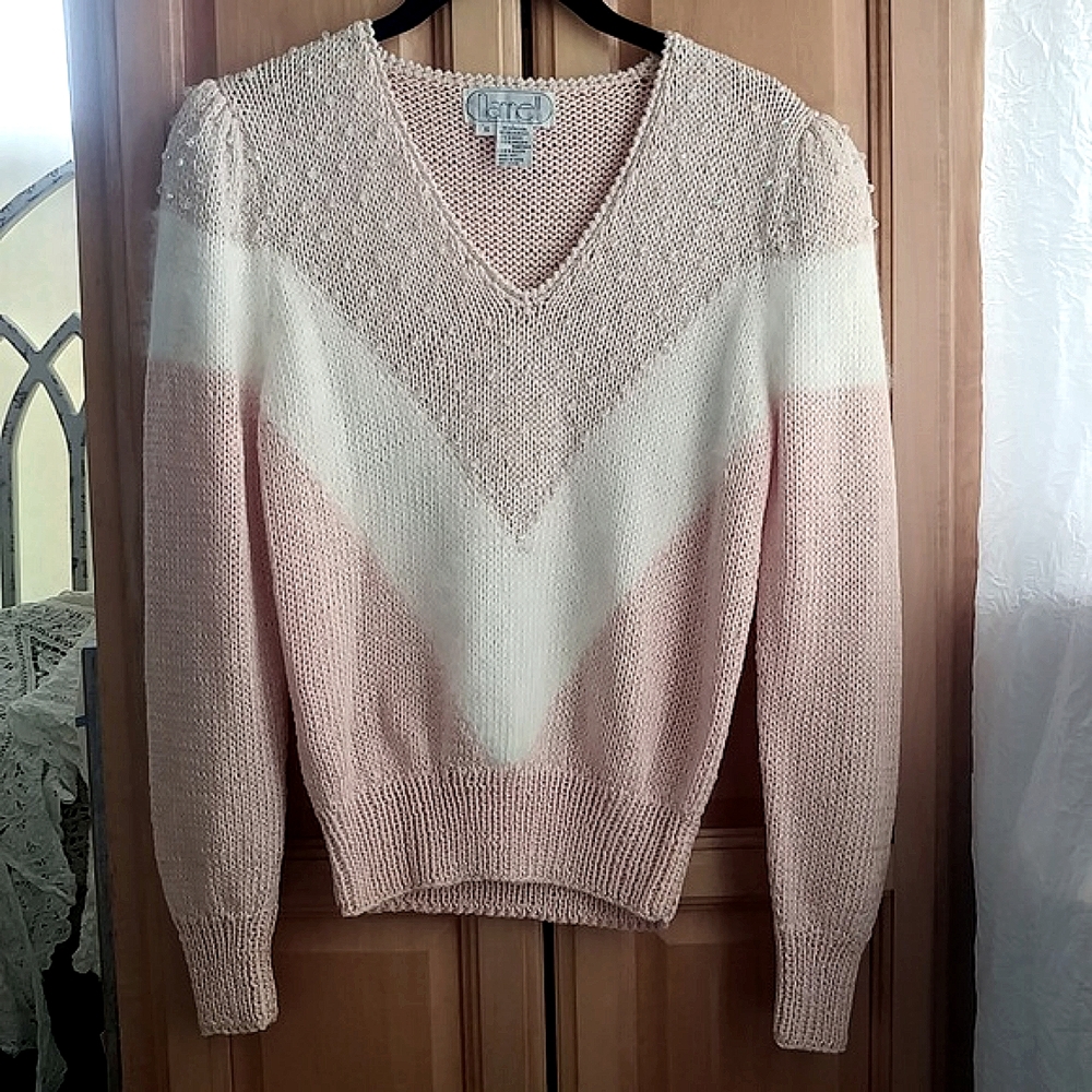 Vintage Crystal Beaded Angora Blend Sweater, SOFT, smooth Knit - Picture 2 of 4